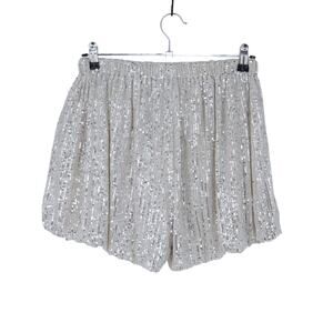 Endless Love Sequins Blouson Shorts Ivory Pull On Elastic Waist Women's XS